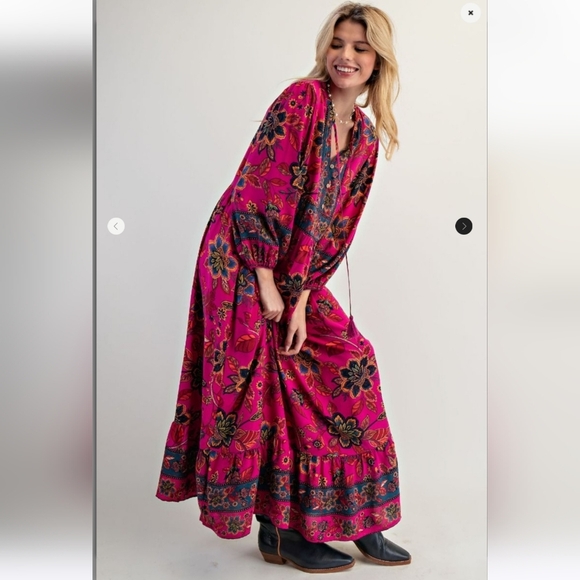 New Easel Pink Floral Print Long Sleeve Maxi Dress - Picture 2 of 6